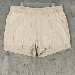 Old Navy Shorts Womens Large Beige Linen Blend Pull On High Rise Cuffed Coastal